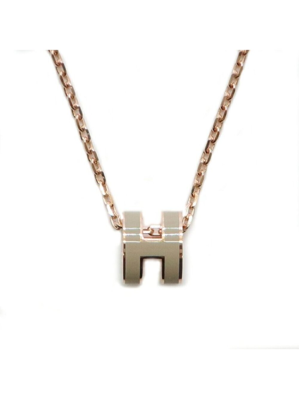 Hermes Necklace Mini Pop H Rocabar Brown Glasse Rose Gold H Logo Pendant